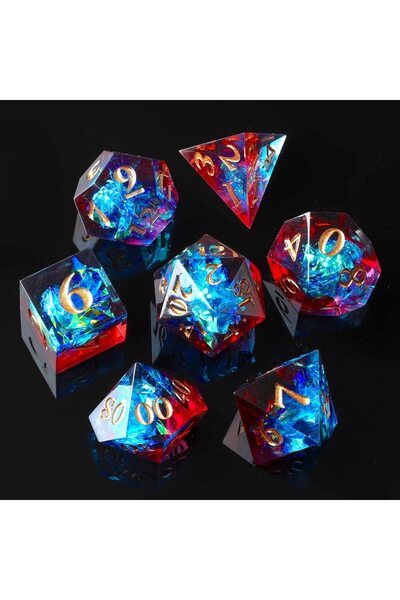 choice2 Blue With Red Resin Sharp Edge DND Dice Set, Dice for Dungeons and Dr...