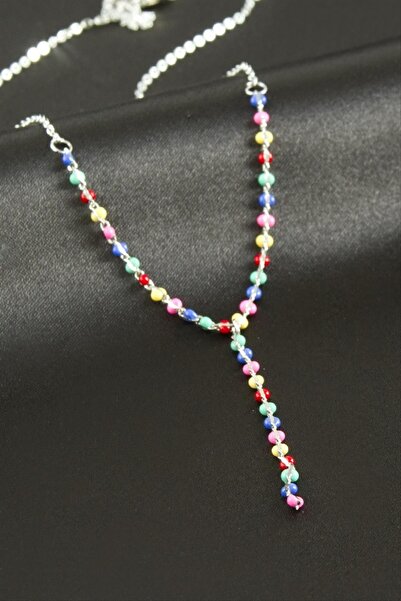ZERO LAND Storozal Enamel Beaded Y Necklace - (63701) Silver Color