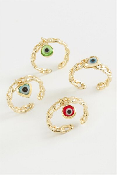 ZERO LAND Storozal Evil Eye Chain Shaped Metal Ring (62745) - Yellow