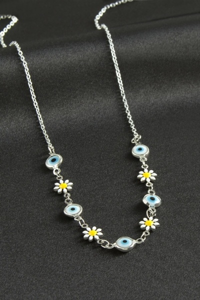 ZERO LAND Storozal Daisy Evil Eye Enamel Necklace - (64120) Silver Color