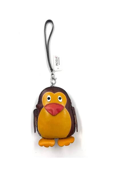 MD Moda Accessories Handmade Leather Keychain with Penguin Figure / Mini Zipp...