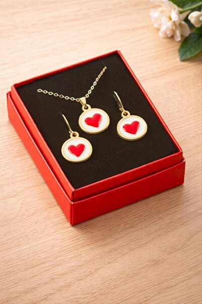 ZERO LAND Storozal Heart Enamel Boxed Necklace Set (62132) - Red