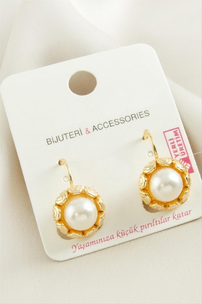 ZERO LAND أقراط معدنية على شكل زهرة لؤلؤية من STOROZAL (71830) - أصفر