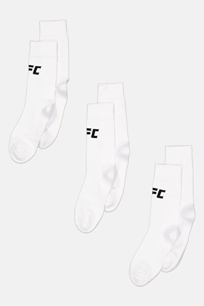 UFC Men 3 Pairs Brand Logo Long Sport Socks, White