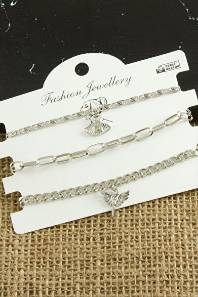 ZERO LAND Storozal 3 Pieces of Horse Tr Chain Bracelet - (72049) Silver Color