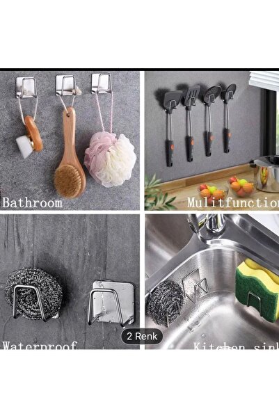 BLR Tekli Paslanmaz Bulaşık Süngeri Tutucu Yapışkanlı Askılık Çift Taraflı Ya...
