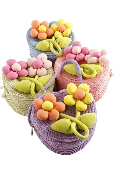 ZERO LAND حقيبة من القش على شكل قلب مزينة بالزهور (73736) - إبرولي