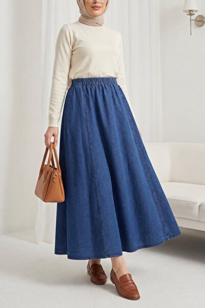 Modamorfo Side pocket elastic waist denim skirt - dark blue