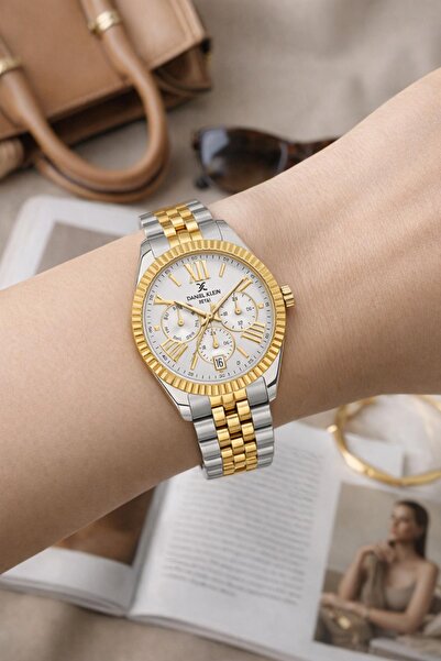 Daniel Klein Women's Double Color Gold Silver Metal Cord Calendar Wrist Watch...