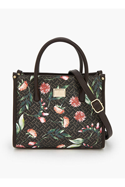 Flora Bella by Shoexpress Monogram Print Satchel Bag with Detachable Strap