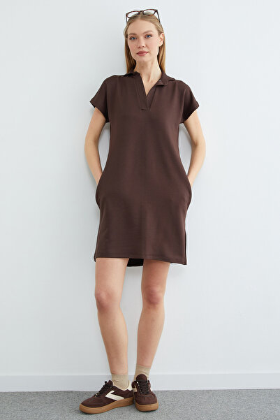 Fulla Moda Basic Polo Collar Mini Dress with Pockets