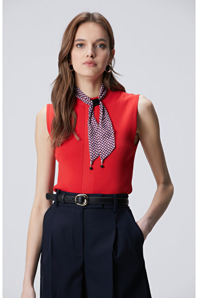 Network Kırmızı Kolsuz Ribana Örgü Önü Jakarlı Triko