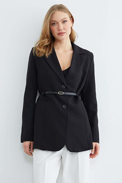 Fulla Moda Belted Shoulder Padded Blazer Jacket