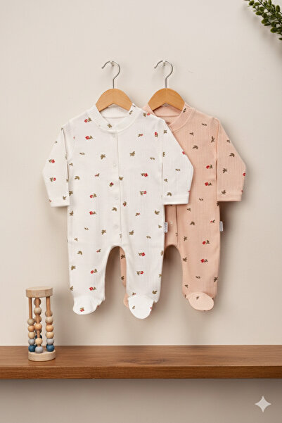 Simurg Baby Kız Bebek Çiçek Desenli 2li Tulum Takımı Yenidoğan Kıyafet 0-3-6 Ay