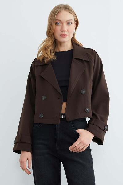 Fulla Moda Düğmeli Omuz Ve Kol Detaylı Trençkot