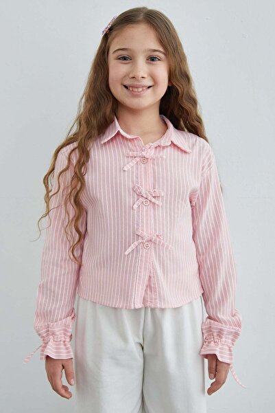 Fulla Moda Çizgili Fiyonk Detaylı Kız Çocuk Crop Gömlek