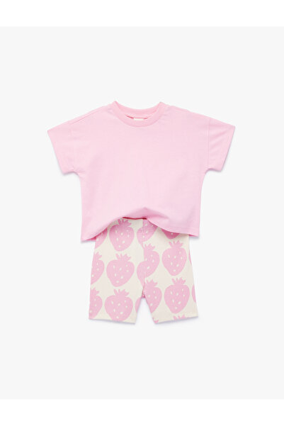 Koton Pamuklu Kısa Kollu Bisiklet Yaka Desenli Düşük Bel Tişört Şort Takım - ...