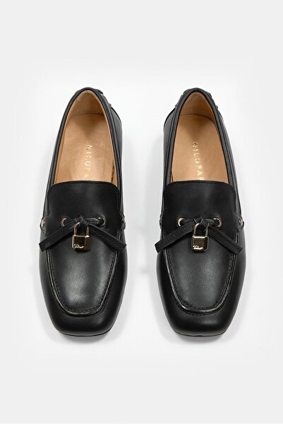 NILUFARR Mata Siyah Hakiki Deri Kadın Loafer