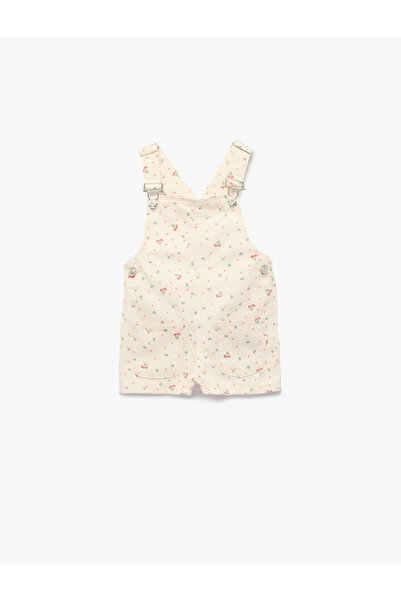 Koton Pamuklu Kolsuz Kare Yaka A Kesim Çiçekli Denim Salopet