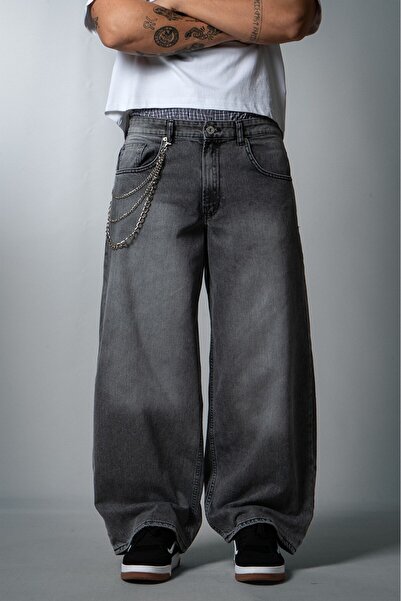 GRJ denim Moonwash Grey Wide Leg Super Baggy Gray Men's Jean Trousers