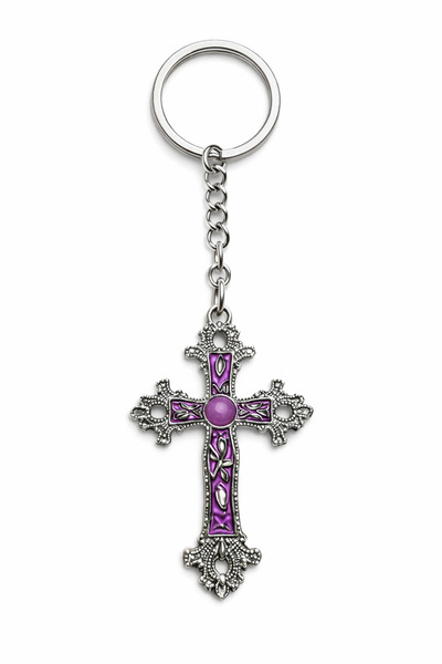 HER ŞEY NOTA www.herseynota.com Purple Enamel Detailed Embroidered Cross Keyc...