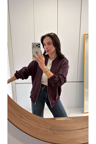 BİRCANÇİL Ferradi Burgundy Premium Shiny Satin Bomber Jacket