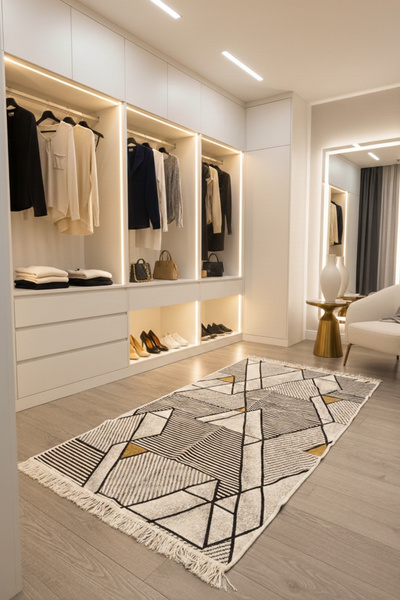 Lorvian Noletti Modern Geometrik Desenli Çift Taraflı İnce Hafif Makinede Yık...