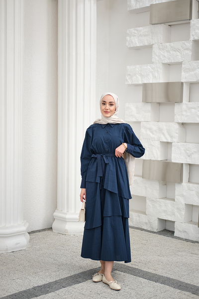 LOCCO Fustă de damă, cu talie înaltă, cu șireturi, guler tip cămașă, rochie c...