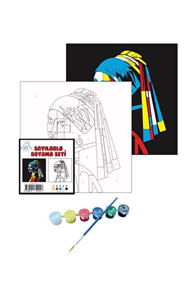 tuvval 20X20 SAYILARLA BOYAMA TUVAL SETİ İNCİ KÜPELİ KIZ + 6 LI BOYA+FIRÇA
