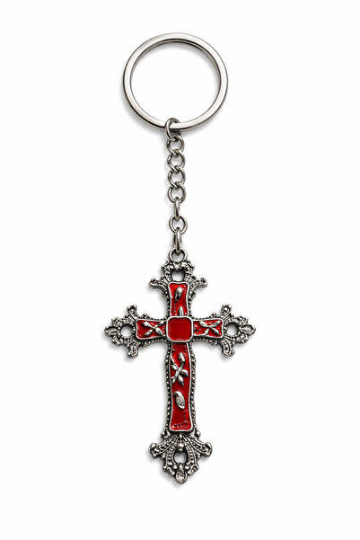 HER ŞEY NOTA www.herseynota.com Red Enamel Detailed Embroidered Cross Keychai...