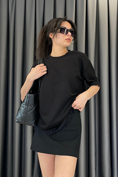 Noa&Noa Lace Detail Basic T-Shirt-Black Black