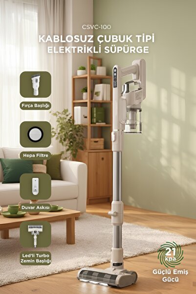 Başkenttekno Kablosuz Katlanabilir Hafif UV Işıklı Dikey Şarjlı Süpürge 300W ...