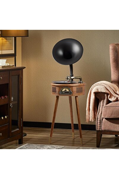 Coverzone Vintage Dik Gramofon Plak Çalar Bluetooth 4.2 USB FM Radyo Uzaktan ...