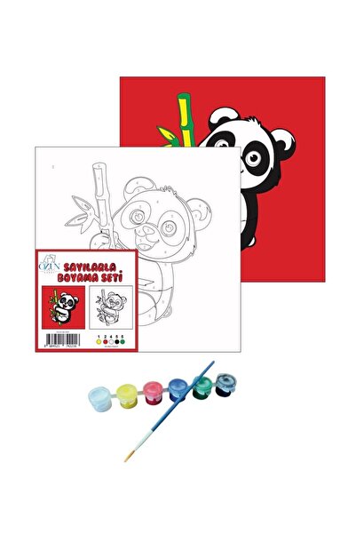 tuvval 20X20 SAYILARLA BOYAMA TUVAL SETİ SEVİMLİ PANDA + 6 LI BOYA+FIRÇA