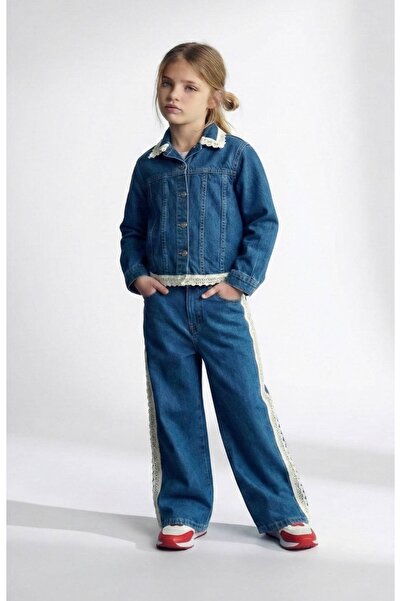 Daisy Dolly Κοριτσίστικο Σετ Τζιν με Λεπτομέρεια από Δαντέλα και Ρίγες