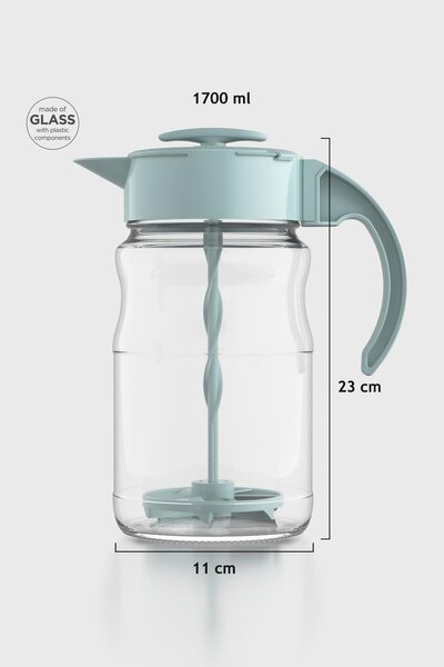 Renga Spiro 1700 ml Turkuaz Kapaklı Cam Karıştırma Sürahisi 111030