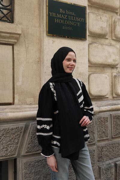 Şalland Na'I Pure D Pattern Shawl Black