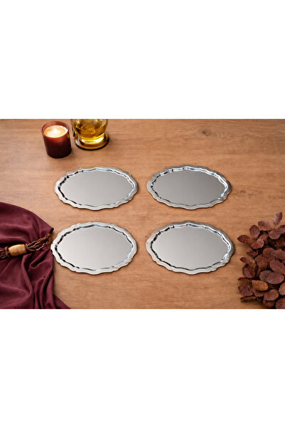 Zucci Home Ovaldi 4-Piece Silver Metal Serving Tray 25.5X19.5 cm |   Modern a...