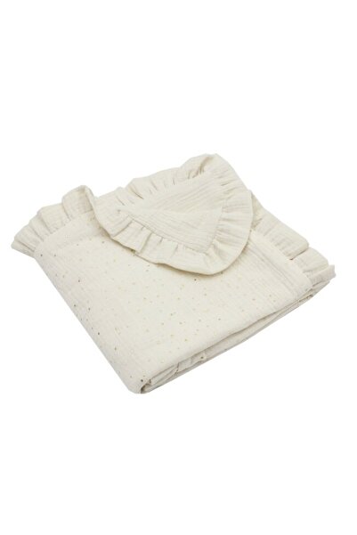 PRICHINDEL Double Muslin Blanket, Metallic Dots with Ruffle, Ivory, 80x100 cm