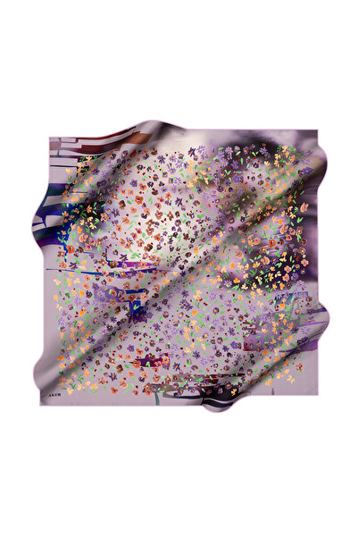 Aker Mor 90X90 İpek Krep Saten Eşarp