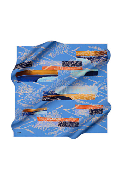 Aker Blue 90X90 Silk Crepe Satin Scarf