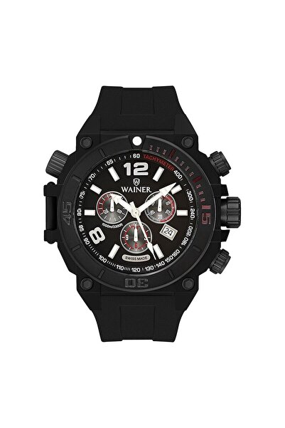 Wainer Erkek Kol Saati Siyah Silikon Kordon Siyah Kadran 50MM Kronograf 100 A...