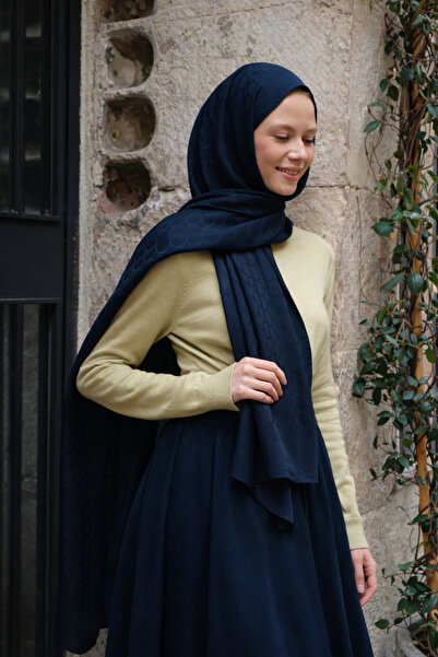 Şalland Na'I Pure D Pattern Shawl Navy Blue