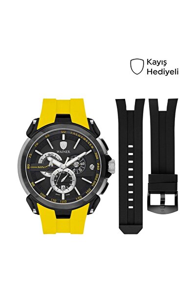 Wainer Analog Erkek Kol Saati 48 MM Sarı Silikon Kordon 10 ATM