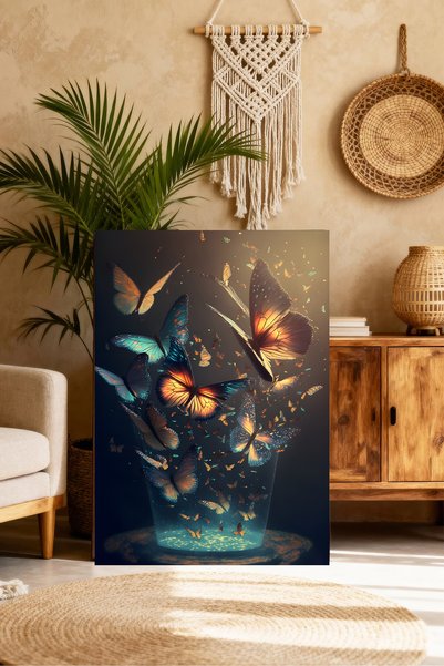 Mushen Studio Kelebek Sürüsü Cam Kavanoz Tablo - Neon Işıklı Büyülü Kelebekle...