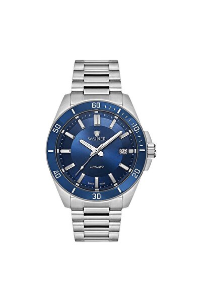 Wainer Otomatik Erkek Kol Saati 44 MM Mavi Kadran Metal Kordon 10 ATM
