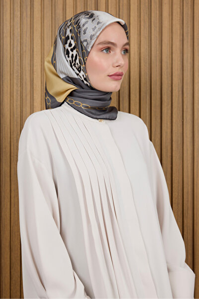 Aker Gray 90X90 Silk Crepe Satin Scarf