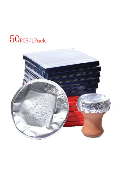 Choice ٥٠ قطعة/عبوة من ورق الألمنيوم للشيشة مع فتحة لأنبوب الماء، ملحقات الشي...