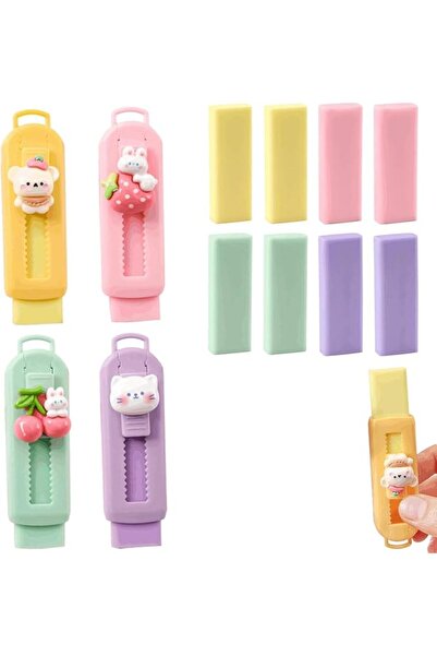 Arabest Retractable Erasers, Eraser Refills Set, 4+8 Pack Push-Pull Design wi...