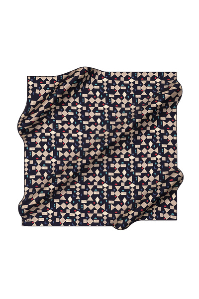 Aker Navy Blue 90X90 Silk Crepe Satin Scarf